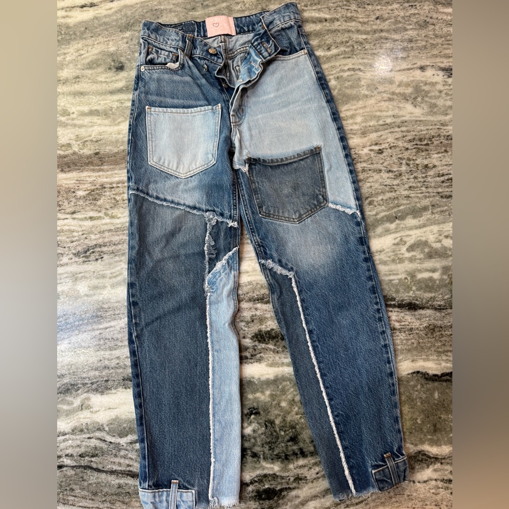 REVICE Denim Women's Straight Leg Patchwork Jeans Size 24 - Picture 2 of 10